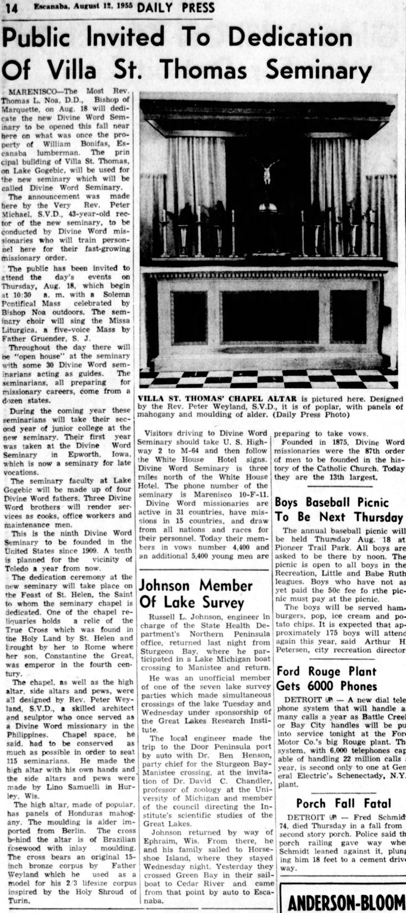 Villa St. Thomas (Funks Northern Holiday Resort) - Aug 12 1955 Seminary Opens (newer photo)